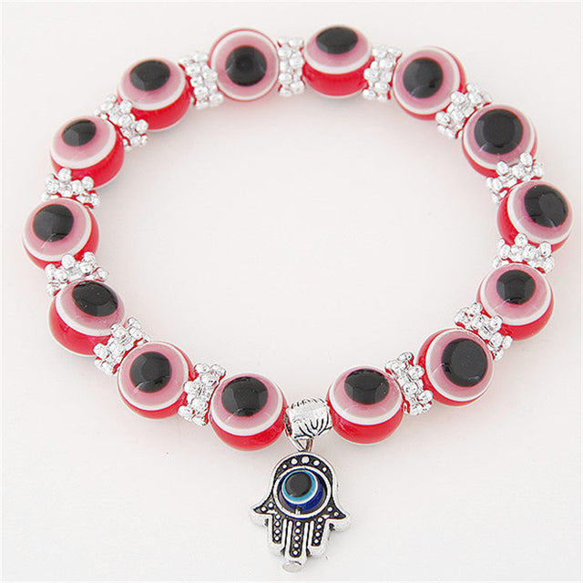 Turkish Hand of Fatima Bracelet - Symbol of protective charm.  red