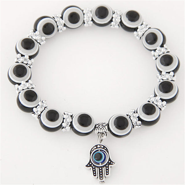 Turkish Hand of Fatima Bracelet - Symbol of protective charm.  black