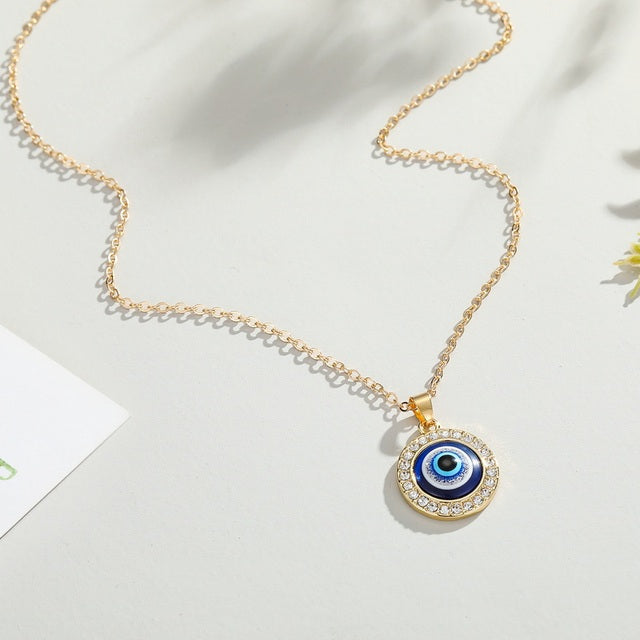 urkish Lucky Blue Eye Pendant Necklace - Symbol of protection and good fortune. gold