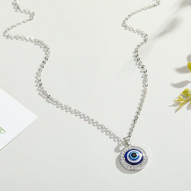 urkish Lucky Blue Eye Pendant Necklace - Symbol of protection and good fortune. silver