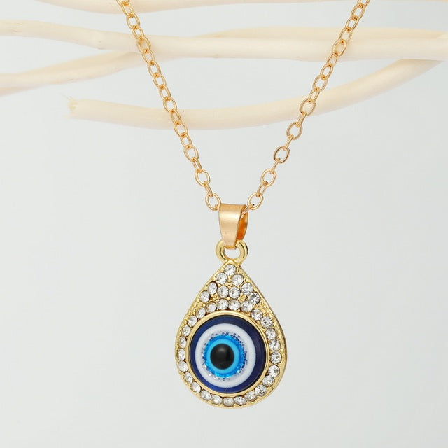 urkish Lucky Blue Eye Pendant Necklace - Symbol of protection and good fortune. gold